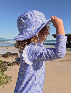 Blue Daisy Broad Brim Swim Hat