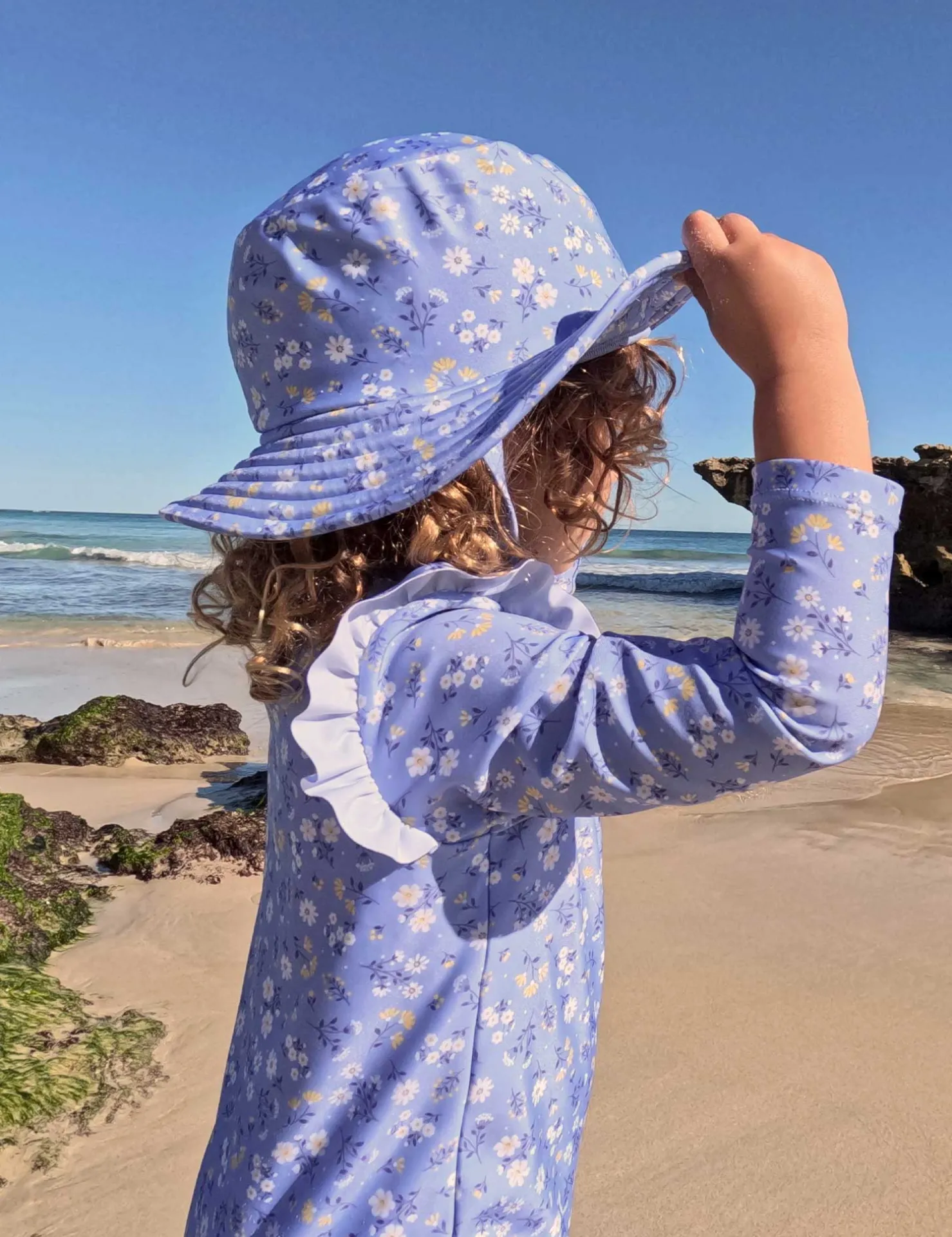 Blue Daisy Broad Brim Swim Hat