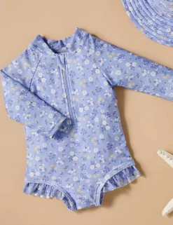 Blue Daisy Long Sleeve Swimsuit