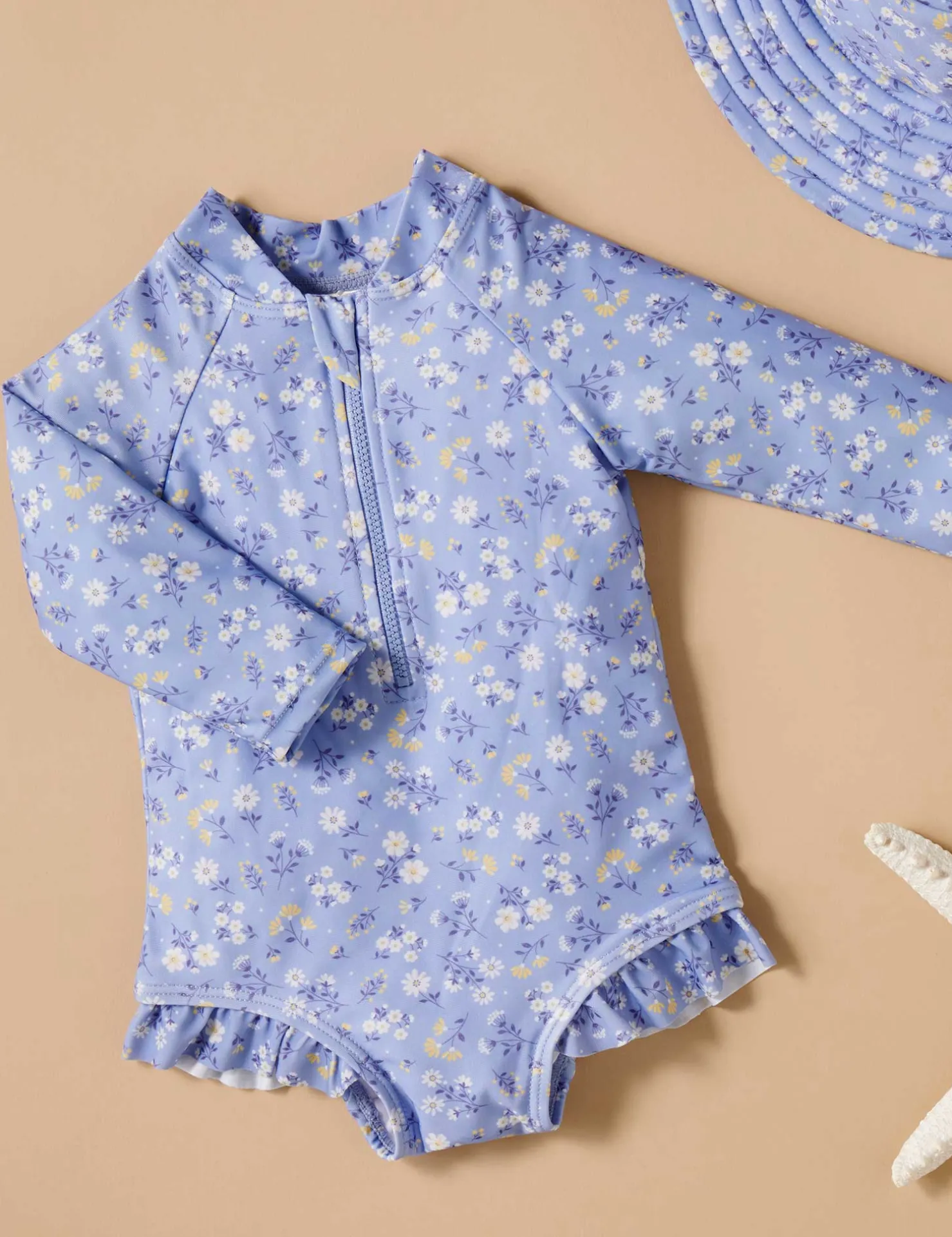 Blue Daisy Long Sleeve Swimsuit