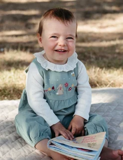 Embroidered Corduroy Romper