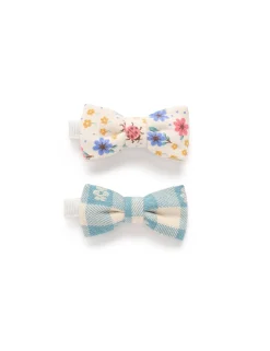 2 Pack Floral Gingham Bow Hairclips