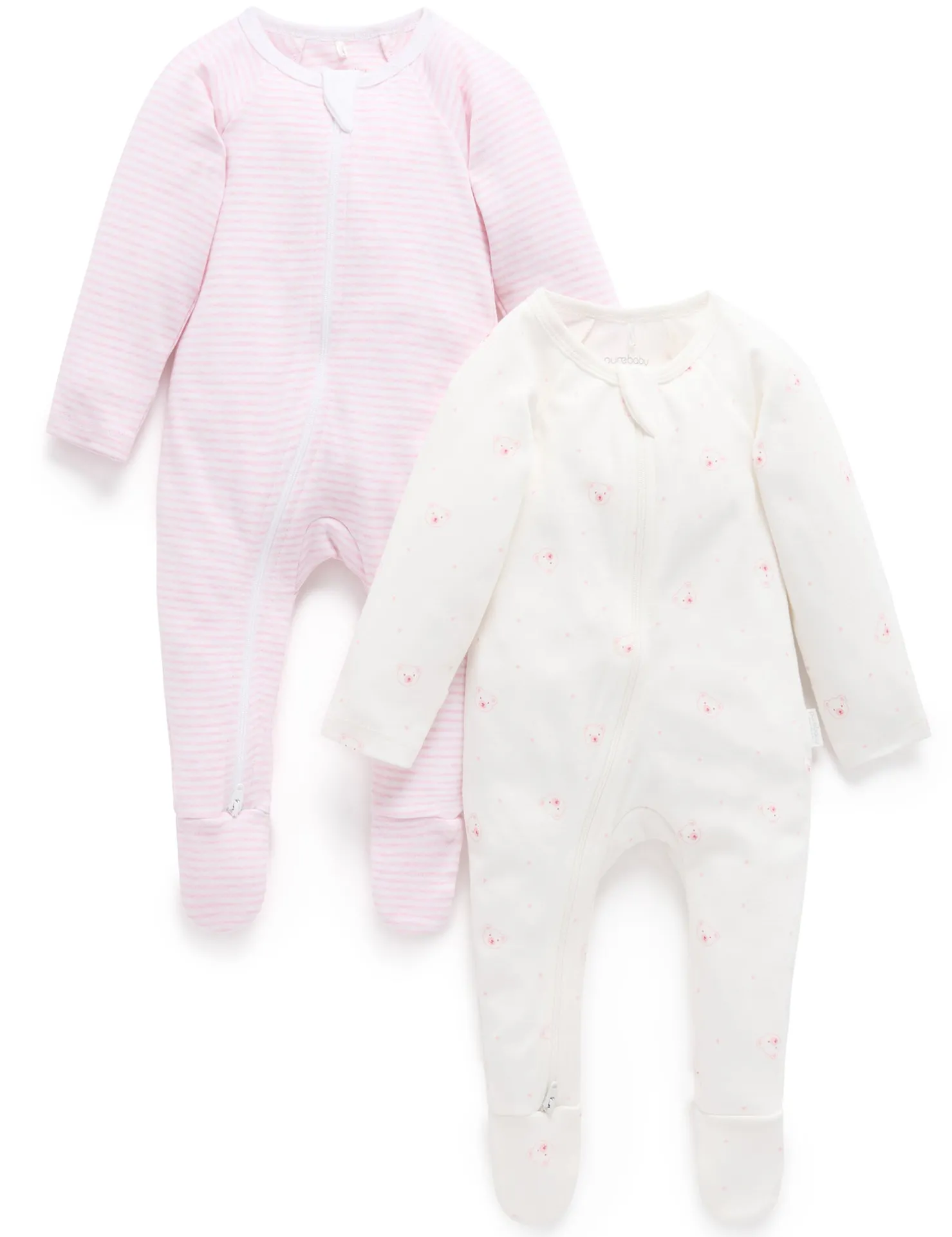 Pink Bear 2 Pack Zip Growsuit