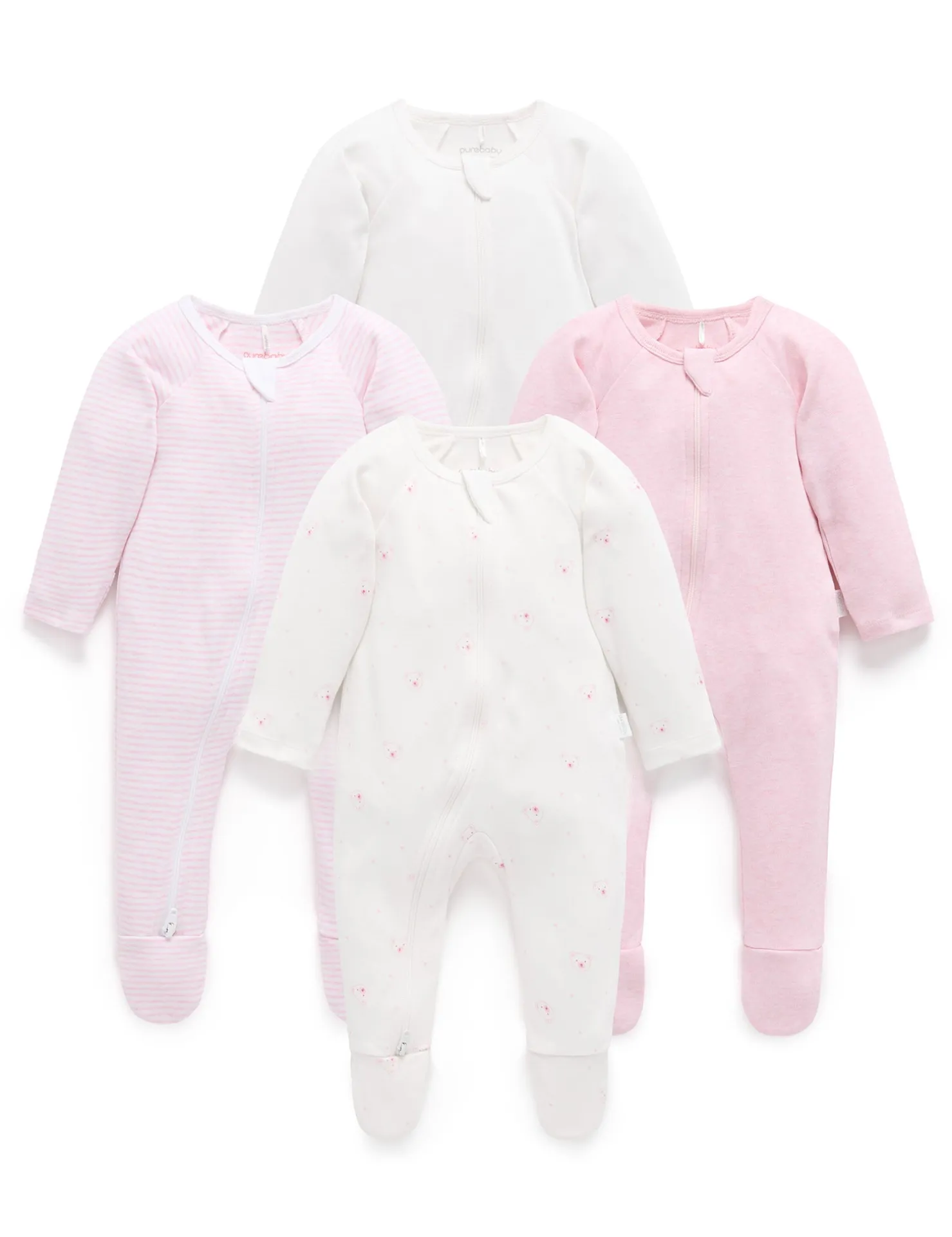 Pink Bear 4 Pack Zip Growsuit