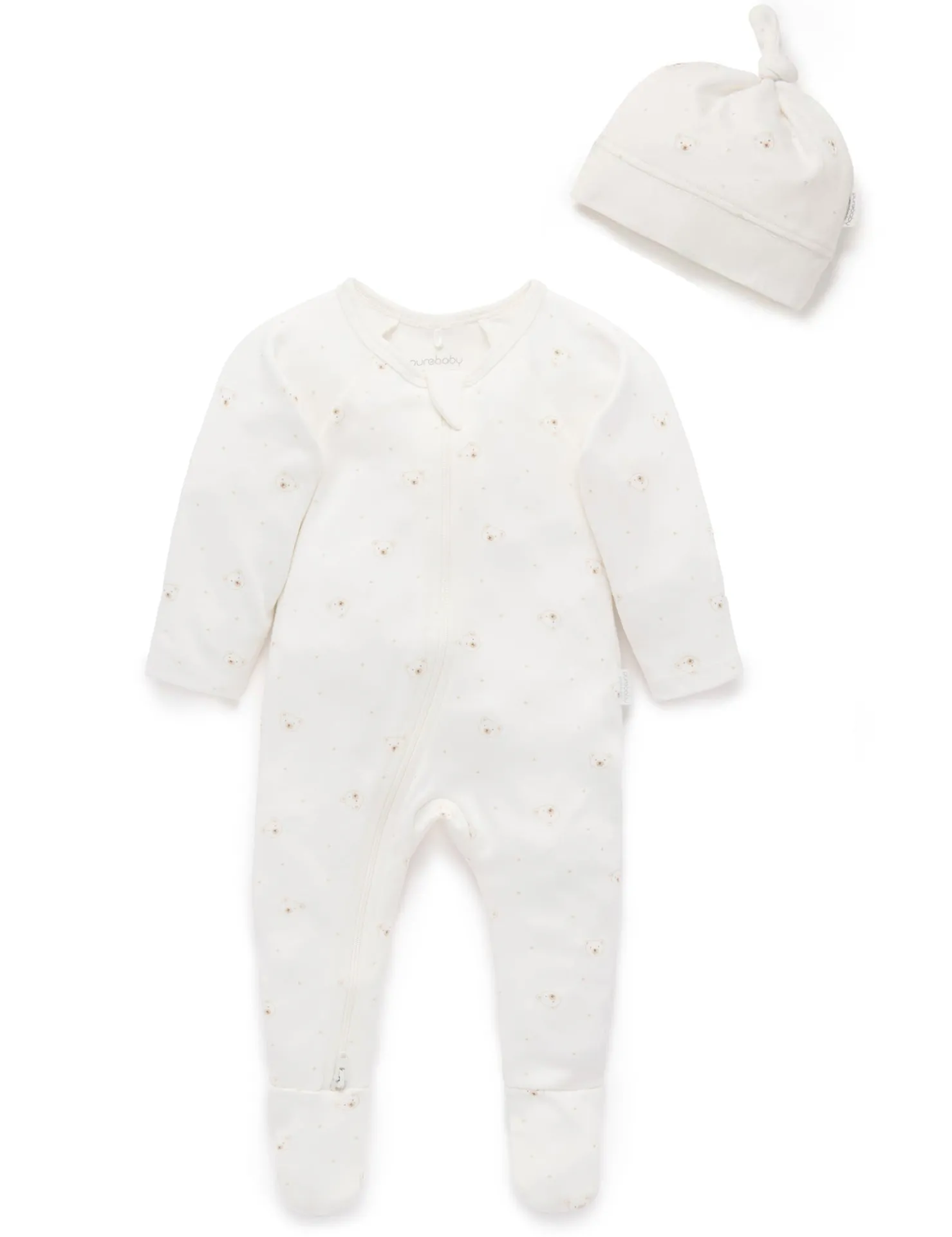 Vanilla Bear Zip Growsuit & Hat Set